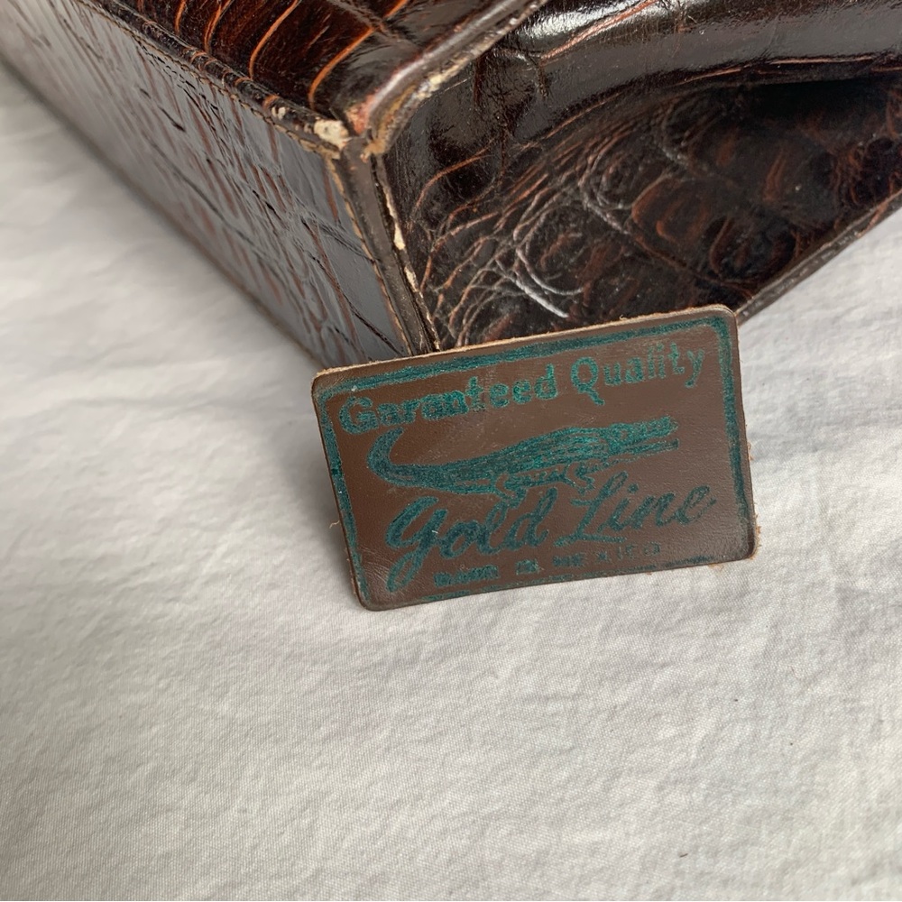 Vintage Women's Alligator  Embossed Brown Handbag - Picture 5 of 8